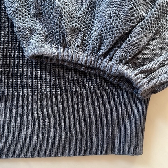 NWT Adrianna Papell Crew Neck Sweater with 3/4 Mesh Sleeves Dusty Blue Sz Large - Picture 6 of 9